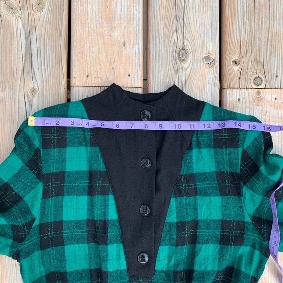 Vintage 80s Tartan Plaid Wool Long Sleeve Belted Sheath Shirt Dress - Picture 13 of 16